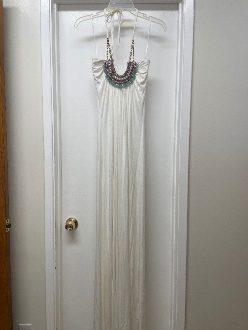 NWT SKY BRAND White Maxi Dress Beaded Embellishments Chain Trim READ